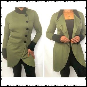 Venus-Knit Asymmetrical Button up Front Jacket.